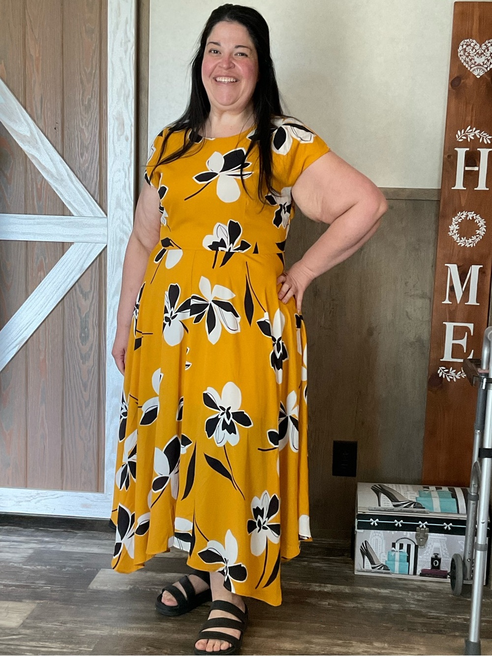 Who What Wear Mustard Floral Maxi Dress with Black & White Blooms - Picture 6 of 6